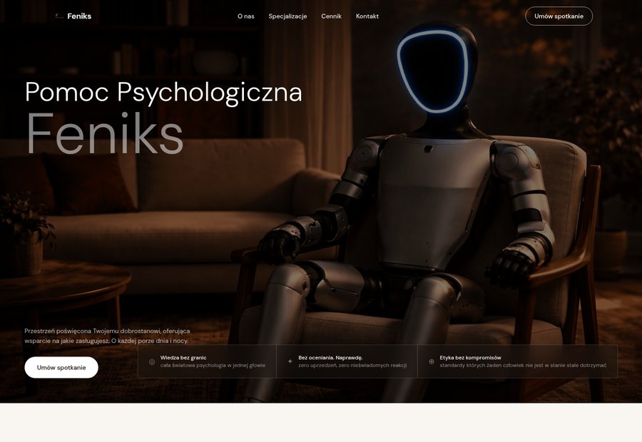 Strona pomocpsychologicznafeniks.pl — robot Feniks w gabinecie